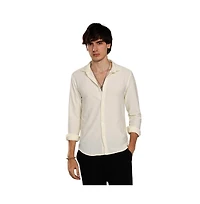 Campus Sutra Men's Pale Yellow Hive-Textured Shirt