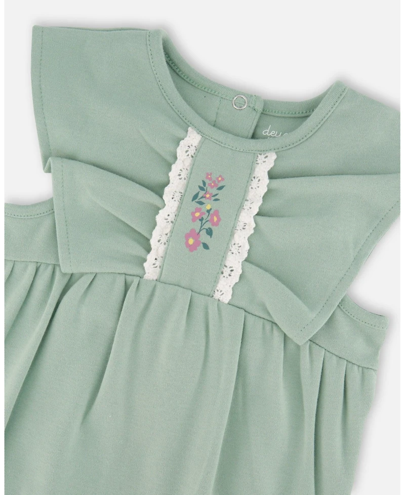 Deux par Baby Girl Cotton Bodysuit and Sleeveless Overalls Set Jade Green