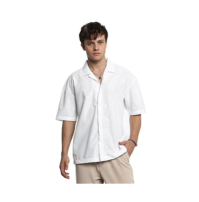 Campus Sutra Men's Chalk White Oversized Honeycomb Shirt