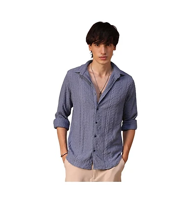 Campus Sutra Men's Stone Blue Aztec-Textured Shirt