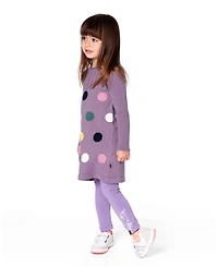 Deux par Baby Girl Cotton Jersey Leggings Purple Gray with Floral Detail