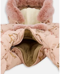 Deux par Baby Girl One-Piece Layette Snowsuit Designed for Car Seat Pink Printed Animal