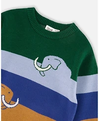 Deux par Big Boys Long Sleeve Knit Sweater Blue, Green and Brown