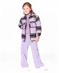 Deux par Girl Zipped Plaid Overshirt Mauve and Green - Child