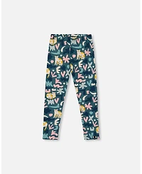 Deux par Girl Stretch Jersey Leggings Green Cat Print