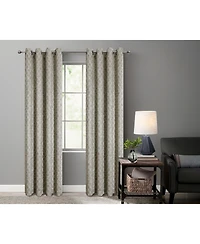 Kate Aurora 2 Piece Contemporary Chic Metallic Abstract Circles Light Filtering Grommet Top Curtains - Navy