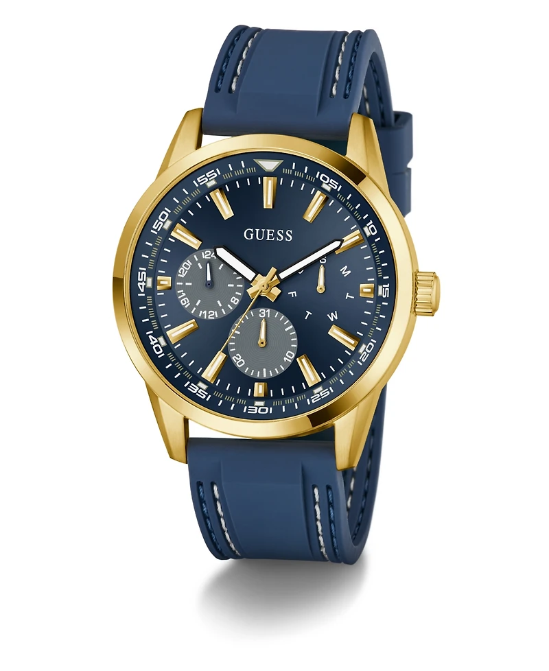 Guess Men's Blue Gold Tone Multi-function Watch, 44mm