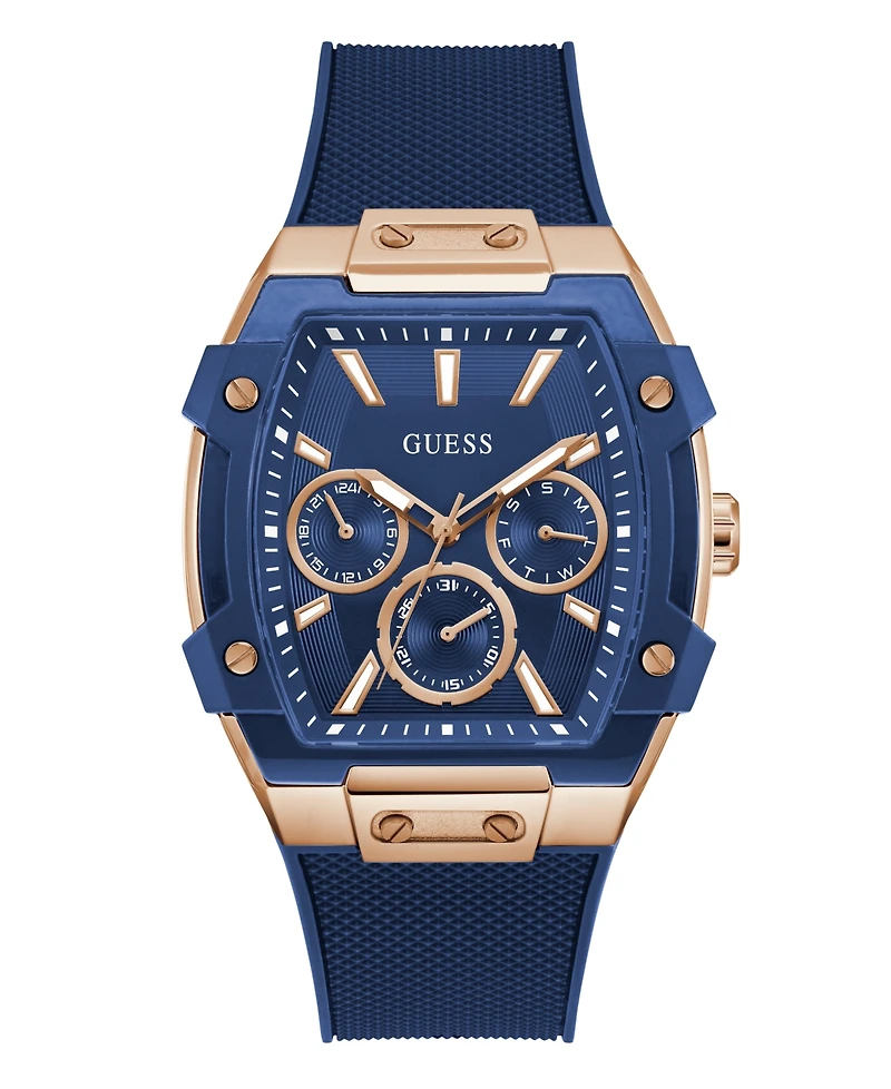 Guess Men's Blue Rose Gold Tone Multi-function Watch, 44mm