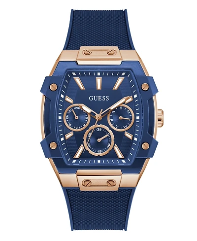 Guess Men's Blue Rose Gold Tone Multi-function Watch, 44mm
