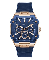 Guess Men's Blue Rose Gold Tone Multi-function Watch, 44mm