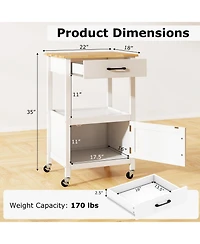 Gymax Rolling Kitchen Island Kitchen Cart w/ Rubber Wood Top Drawer