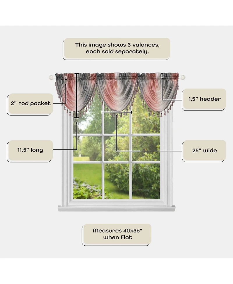 Kate Aurora 1 Piece Crushed Faux Satin Silver & Blush Rose Pink Ombre Window Waterfall Tasseled Valance