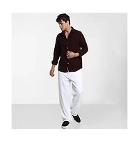 Campus Sutra Men's Maroon Red Stripe-Creased Shirt