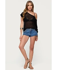 Edikted Womens Trix Off Shoulder Open Knit Top
