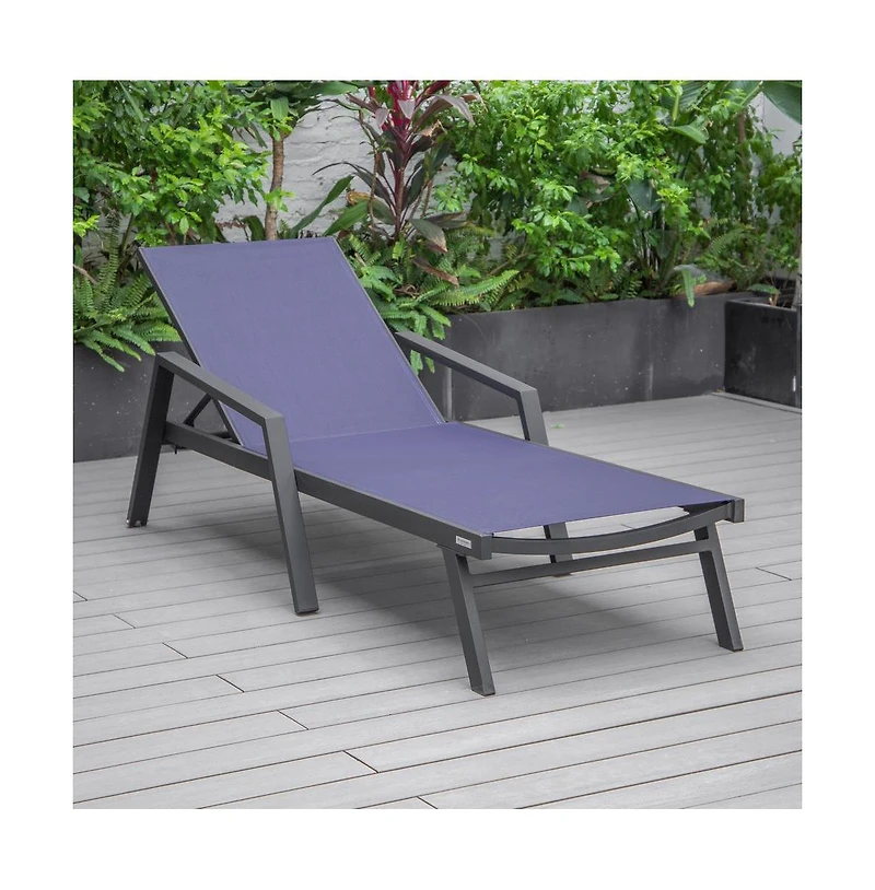 LeisureMod Marlin Patio Chaise Lounge Chair With Armrests in Aluminum Frame