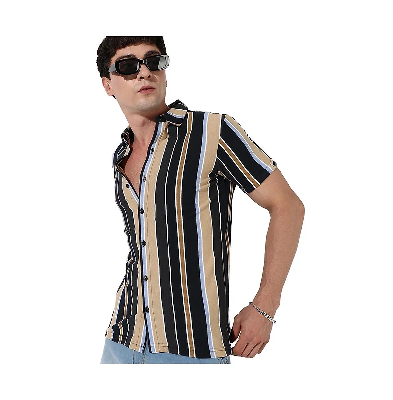 Campus Sutra Men's Striped Button Up Cotton Shirt