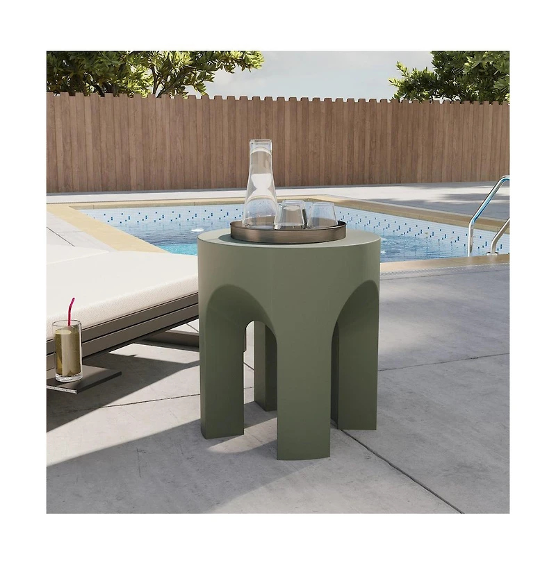 LeisureMod Crus Collection Fiberglass Outdoor Side Table in Grey