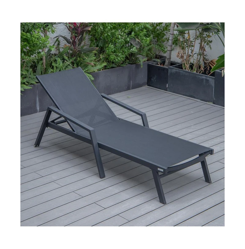 LeisureMod Marlin Patio Chaise Lounge Chair With Armrests in Aluminum Frame