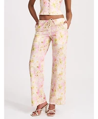 Miss Circle Women's Laureen Pink Floral Print Linen Straight Pants