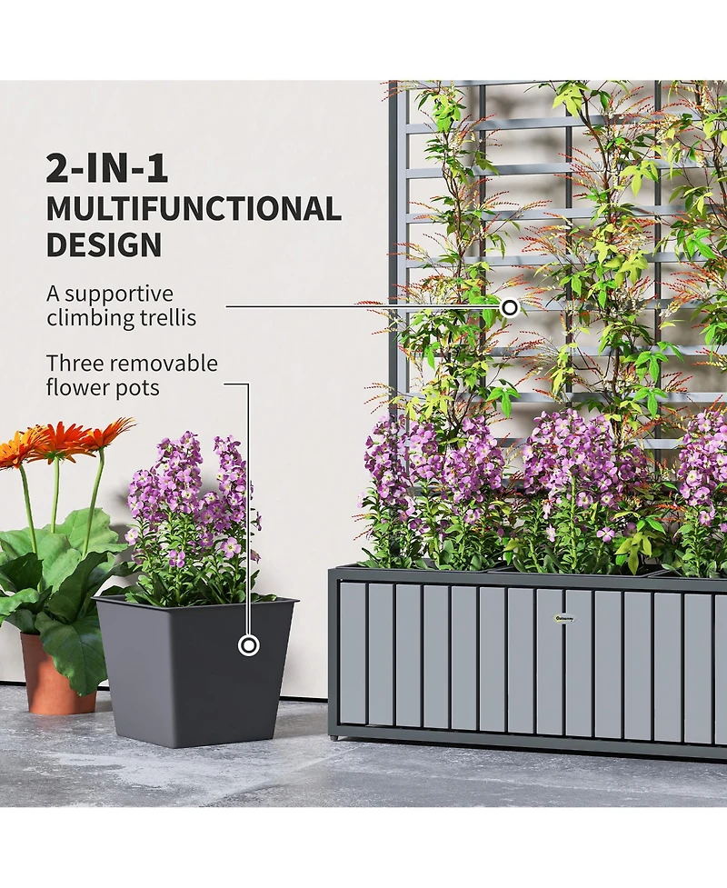 Outsunny Raised Garden Bed, Planter Box with Trellis, Removable Pots,