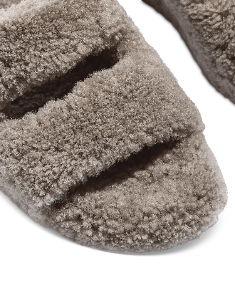 FitFlop Women's Shuv Curly Faux-Shearling Two-Bar Wedge Slide Sandals