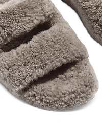FitFlop Women's Shuv Curly Faux-Shearling Two-Bar Wedge Slide Sandals