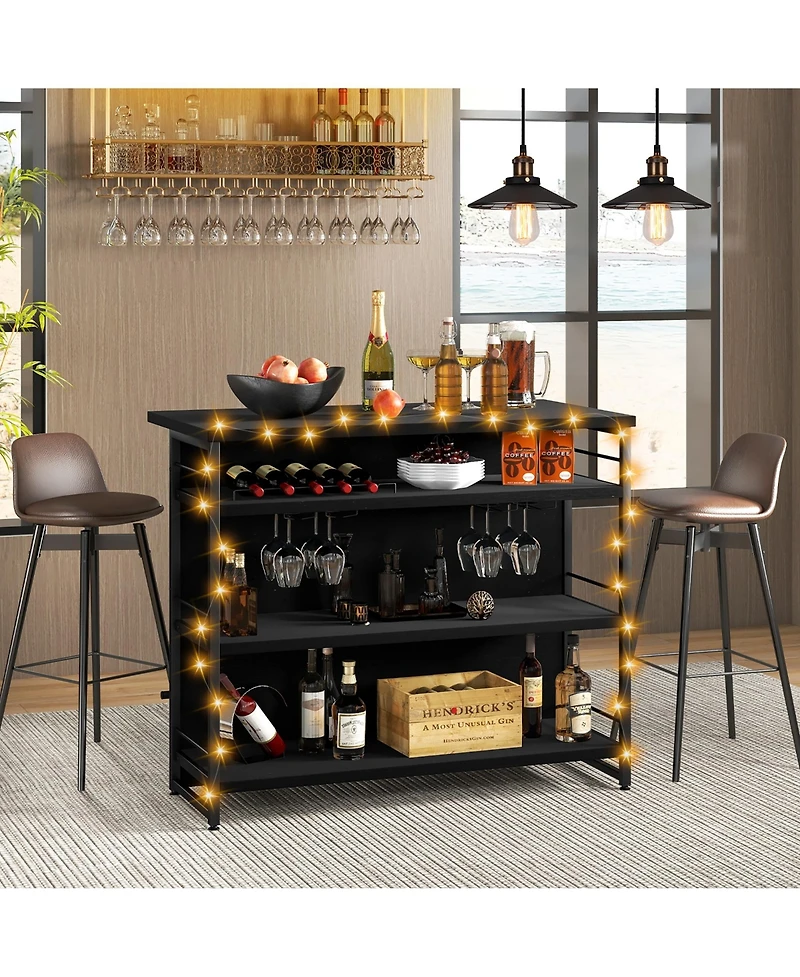 Gymax Industrial Kitchen Island Bar Table 4-Tier Storage Shelf Wine Rack Glass Holders