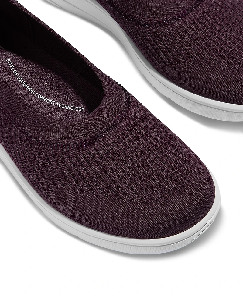 FitFlop Women's Super-q Crystal-Trim Knit Ballerina Flats