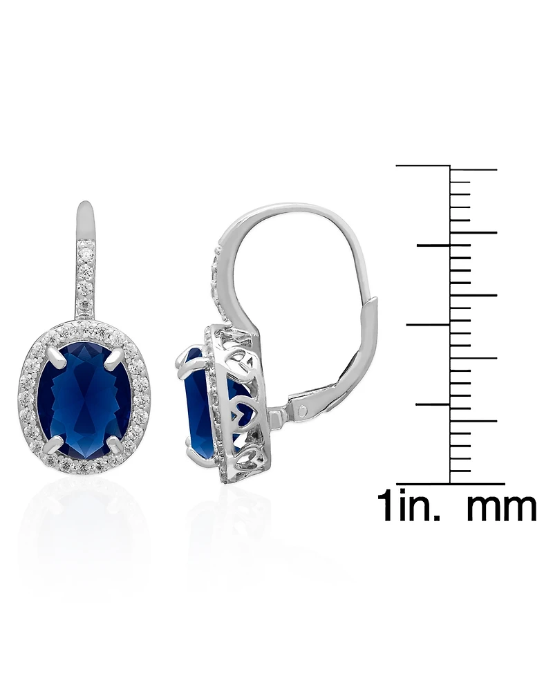 Macy's Lab Grown Blue Sapphire (6-1/3 ct. t.w.) & Lab Grown White Sapphire (1/2 ct. t.w.) Halo Oval Leverback Earrings in Sterling Silver