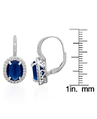 Macy's Lab Grown Blue Sapphire (6-1/3 ct. t.w.) & Lab Grown White Sapphire (1/2 ct. t.w.) Halo Oval Leverback Earrings in Sterling Silver