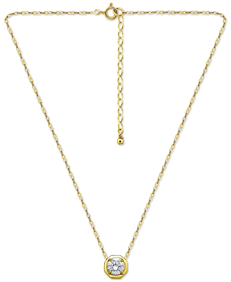 Giani Bernini Cubic Zirconia Solitaire Octagon Pendant Necklace in Sterling Silver, 16" + 2" extender, Macy's Exclusive (Also Available in 18k Gold Pl