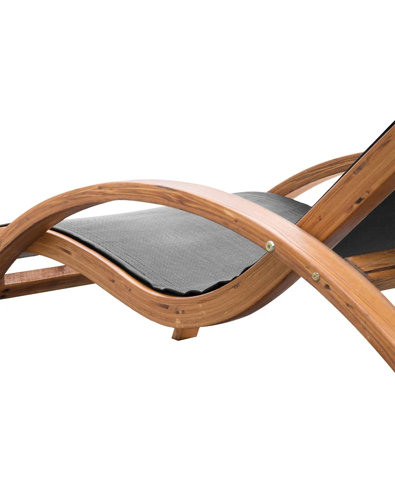 Outsunny Outdoor Mesh Lounge Chair w/ Large Comfortable Cushion & Wood Material