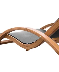 Outsunny Outdoor Mesh Lounge Chair w/ Large Comfortable Cushion & Wood Material