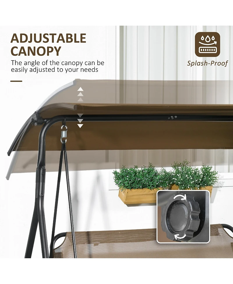 Outsunny 3-Seat Outdoor Patio Swing w/ Canopy & Cushion,