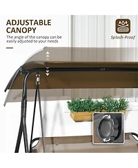 Outsunny 3-Seat Outdoor Patio Swing w/ Canopy & Cushion,