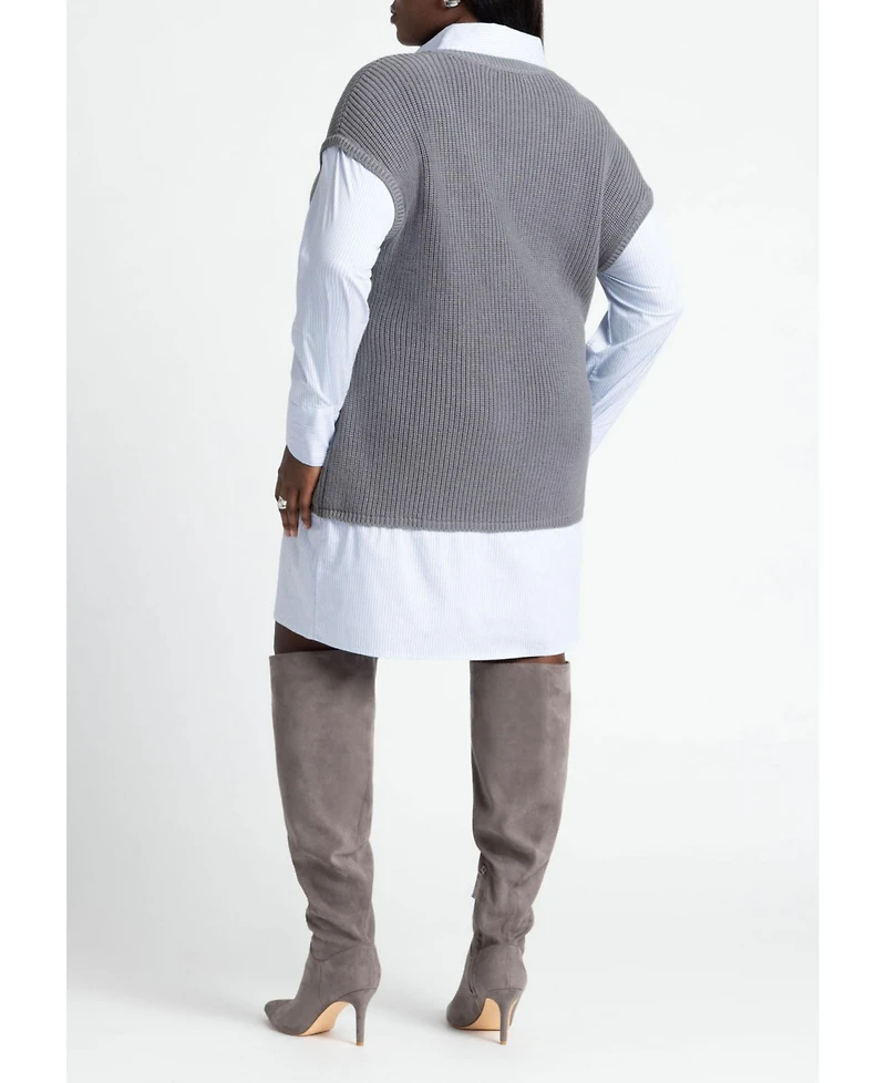 Eloquii Women's Plus Twofer Shirt Dress