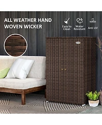 Outsunny Outdoor Wicker Towel Rack for Pool w/ Drawer & Cabinet, Dark