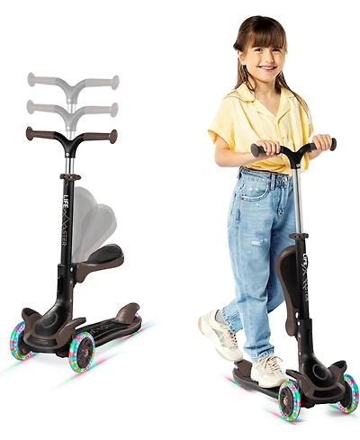 3 Wheel Scooter for Kids with Foldable Seat, Adjustable Handlebar Height, Lean-to-Steer Ride On Toy for Kids Ages 2+, Light-Up Led Wheels, Wide Anti S