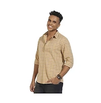 Campus Sutra Men's Beige Contrast Tartan Plaid Shirt