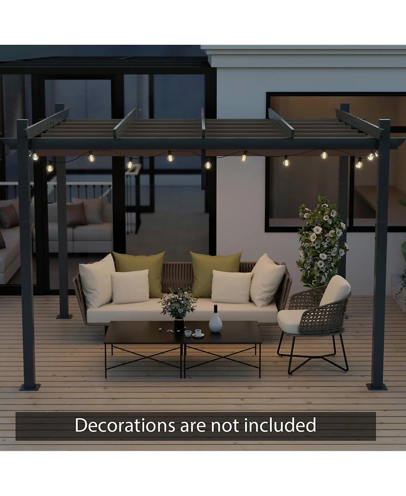 Gymax 10x12ft Outdoor Aluminum Retractable Pergola Canopy Shelter Grape Trellis