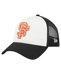 New Era Men's White/Black San Francisco Giants Checkered Flag A-Frame Trucker 9FORTY Adjustable Hat