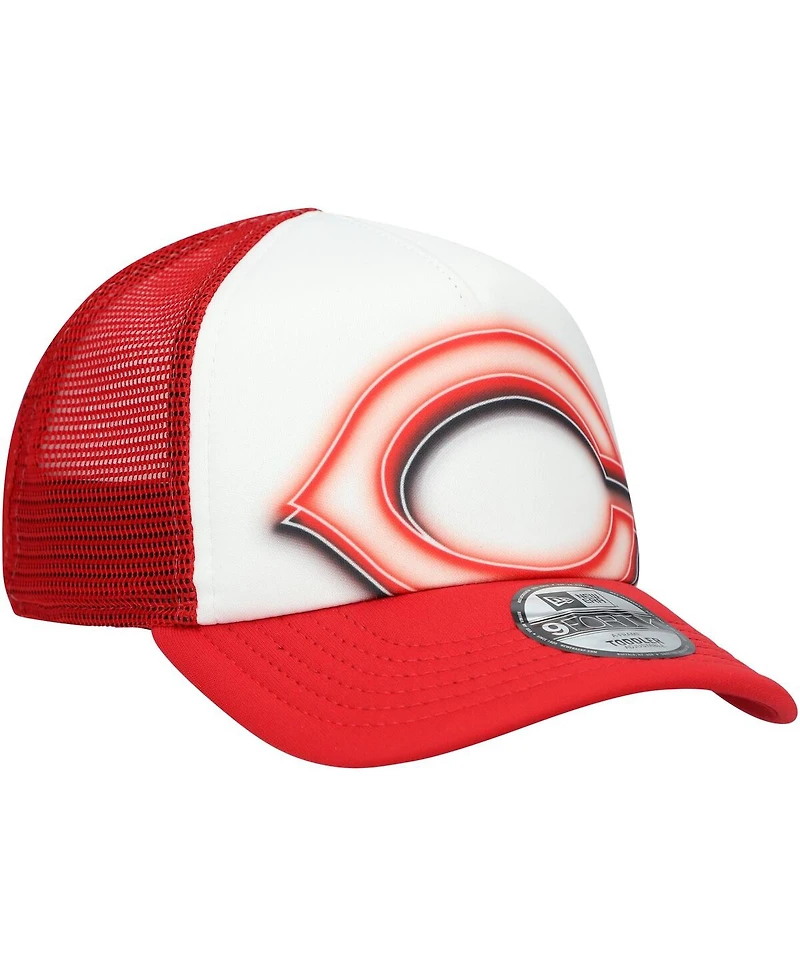 New Era Toddler White/Red Cincinnati Reds Painted A-Frame 9FORTY Trucker Adjustable Hat
