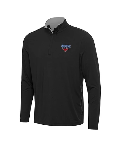 Antigua Men's Black/Gray Smu Mustangs Content Quarter-Zip Pullover Sweatshirt