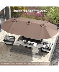Gymax 15.5 Ft Double-sided Patio Umbrella w/ Solar Lights Outdoor Twin