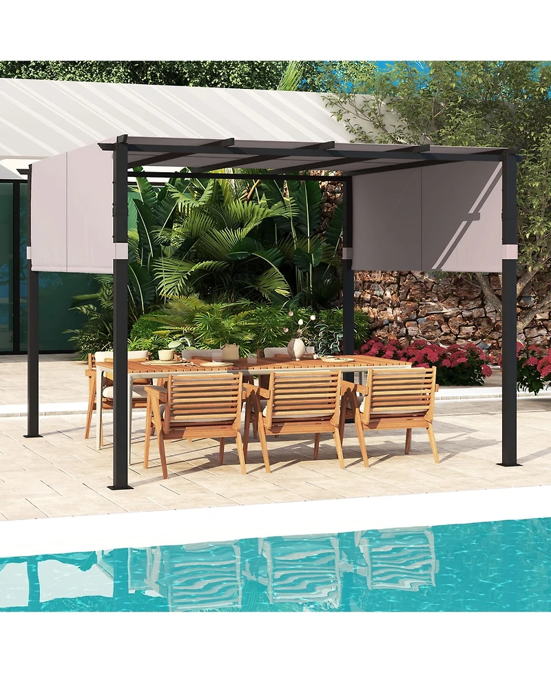 Gymax 10 x ft Flat Top Pergola w/ Retractable Canopy Outdoor Grill Gazebo