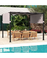 Gymax 10 x ft Flat Top Pergola w/ Retractable Canopy Outdoor Grill Gazebo