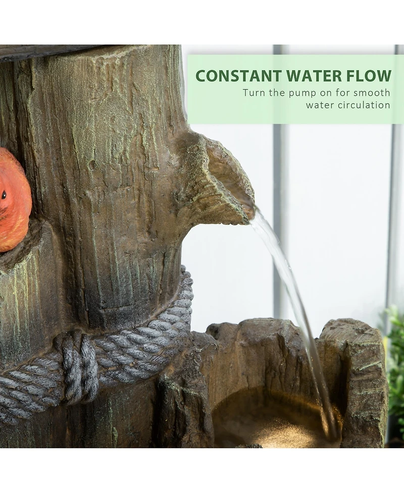 Outsunny Outdoor Fountain with Backyard Birdhouse Tree Trunk Design