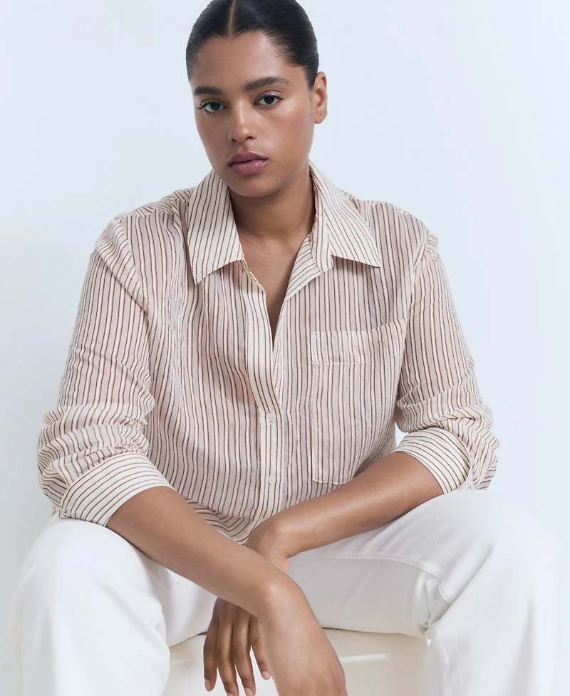 Mango Women's Semi-Transparent Striped Shirt