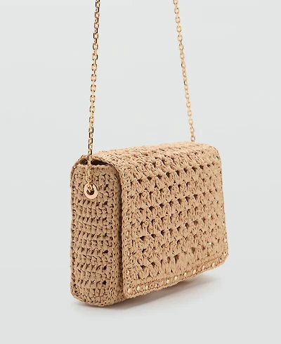 Mango Women's Studs Natural Fiber Shoulder Bag