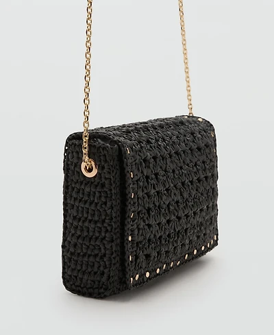 Mango Women's Studs Natural Fiber Shoulder Bag
